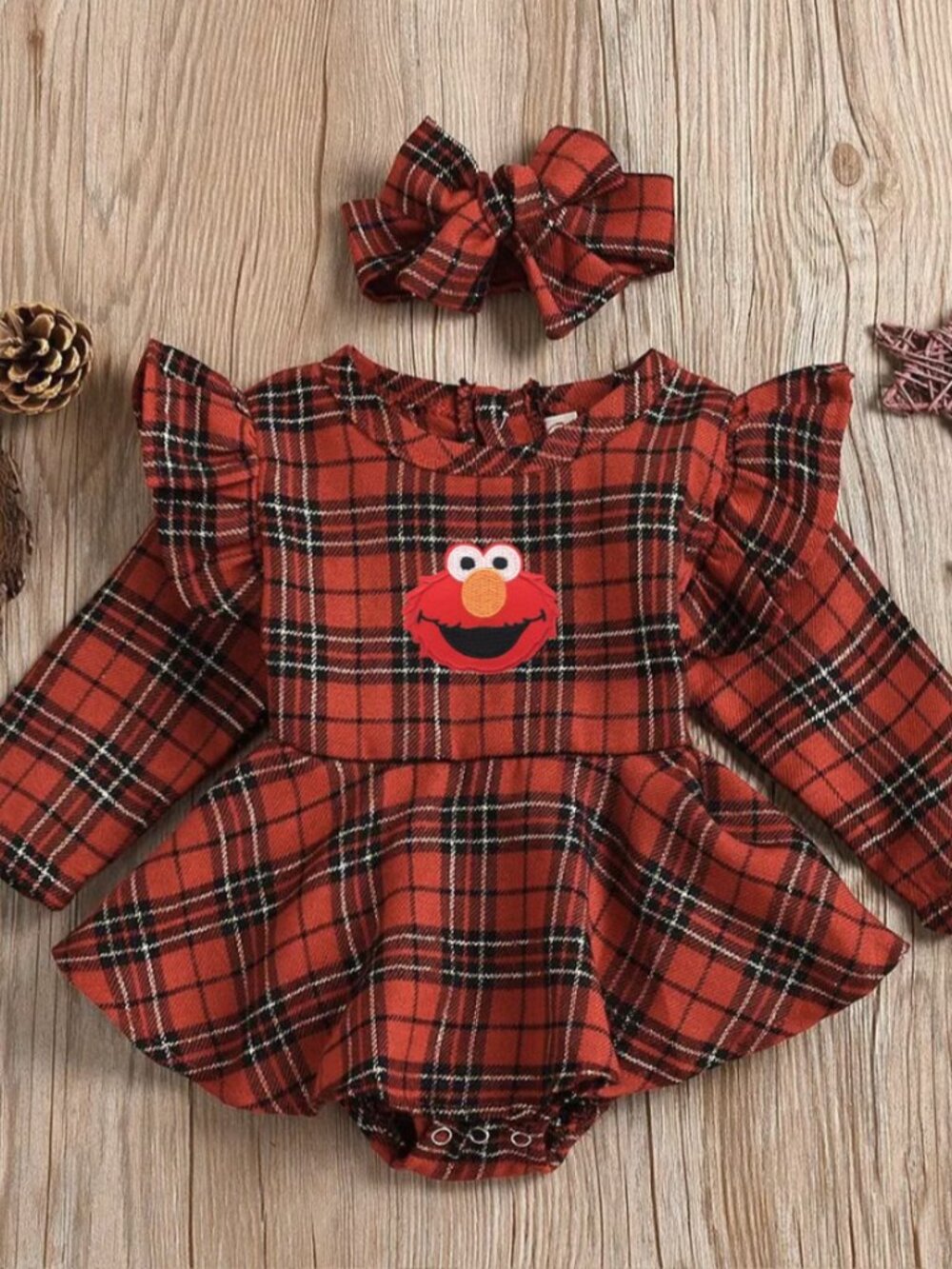 Plaid Tartan Christmas Girl Outfit Clothes Dress Romper Elmo Dress